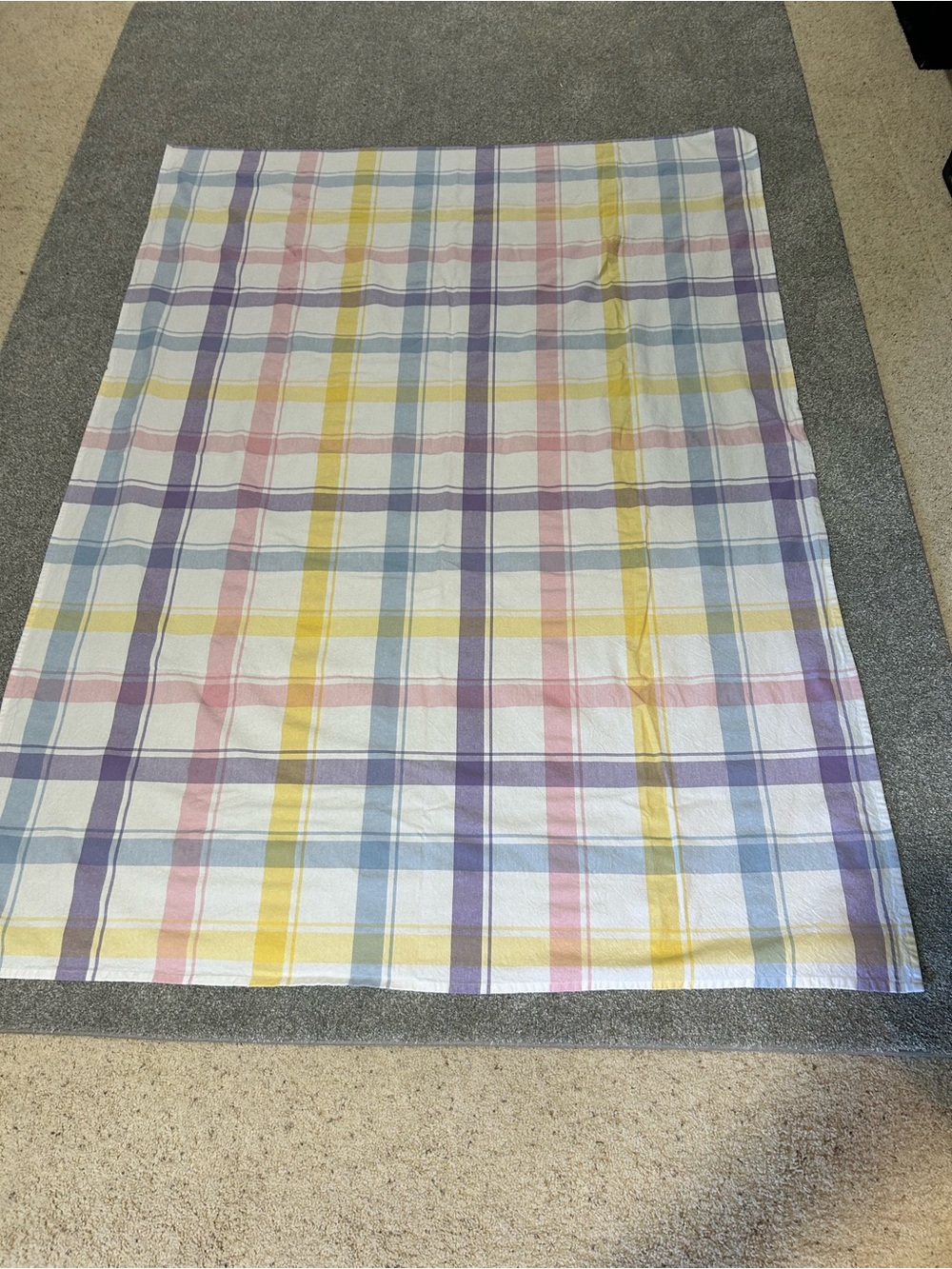 The Farmhouse Pastel Plaid Tablecloth White, Pink, Yellow, Blue & Purple Stripes